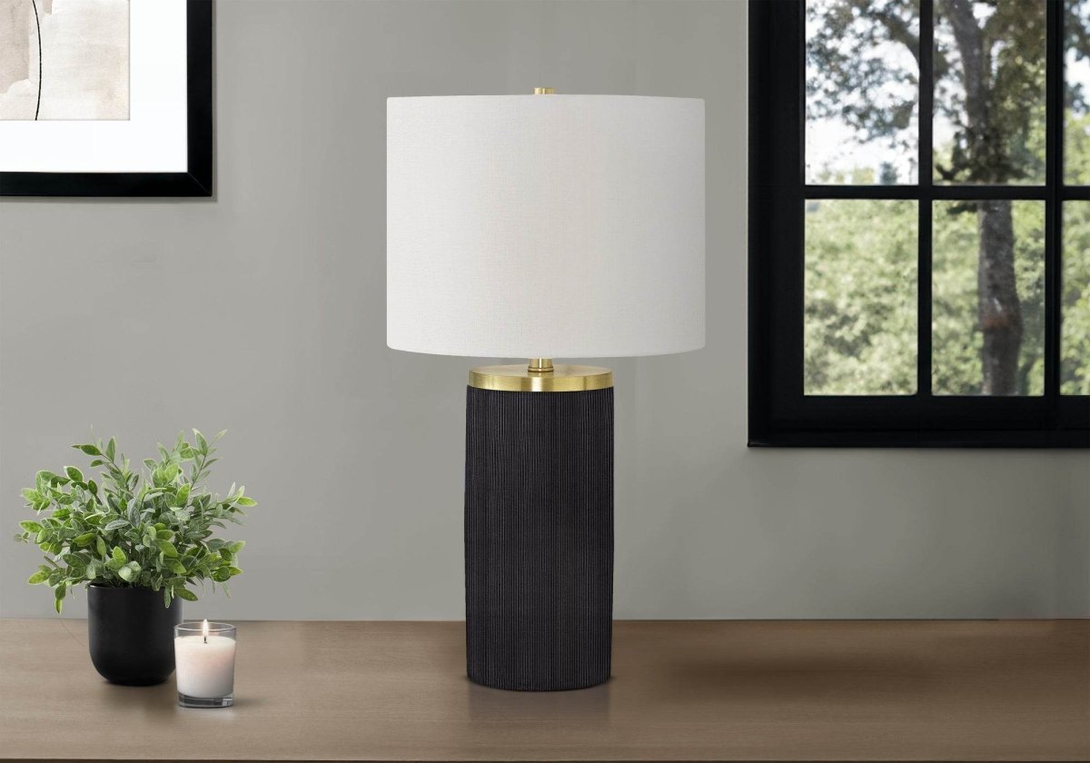 Modern Black Concrete Ribbed Base Table Lamp - Sleep Galleria