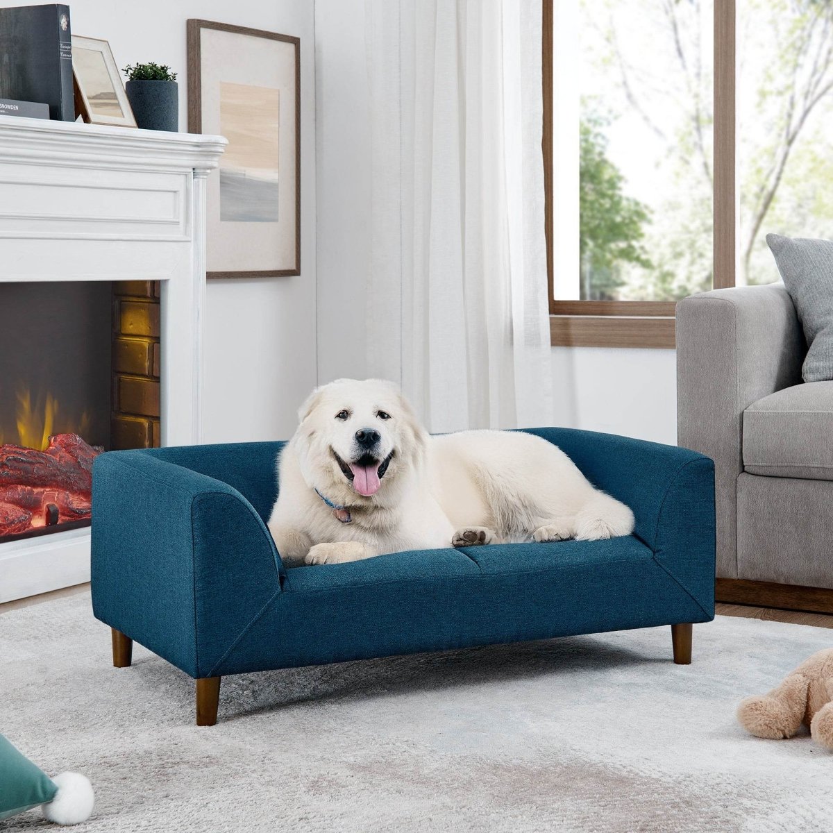 Modern Blue Linen Pet Sofa With Armrest And Backrest - Sleep Galleria