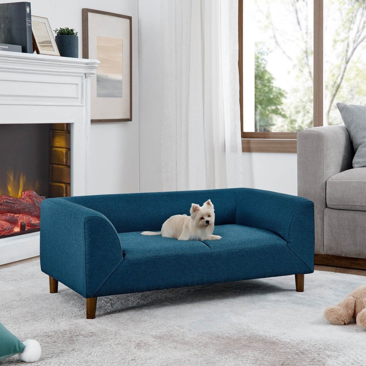 Modern Blue Linen Pet Sofa With Armrest And Backrest - Sleep Galleria