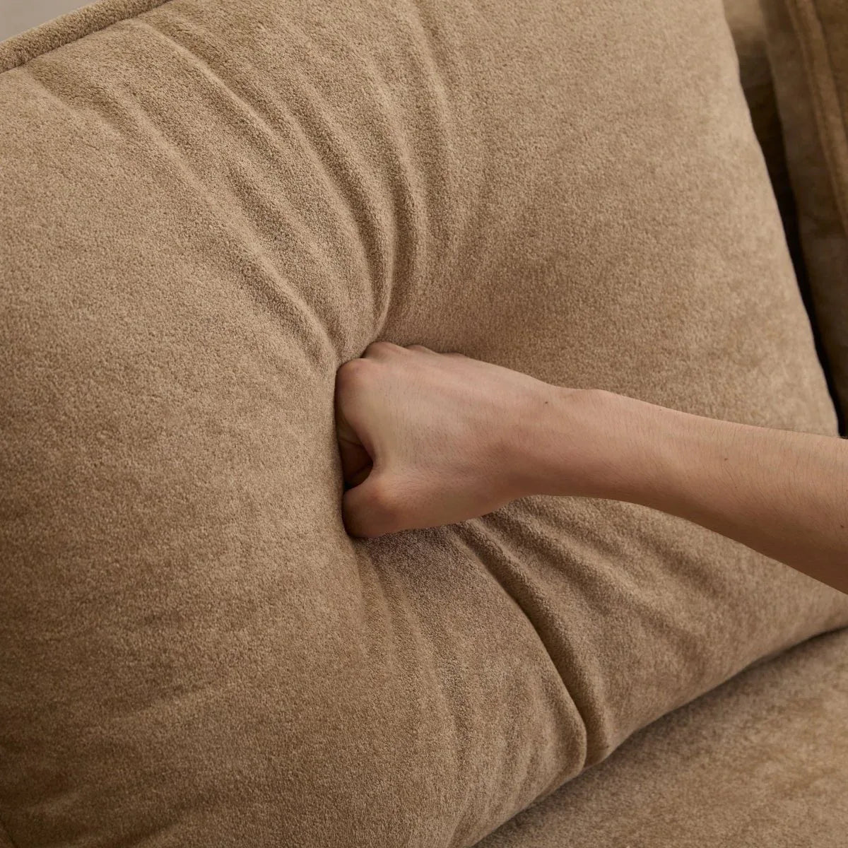 Modern Camel Velvet 3-Seater Upholstered Fabric Sofa - Omega Lifestyles