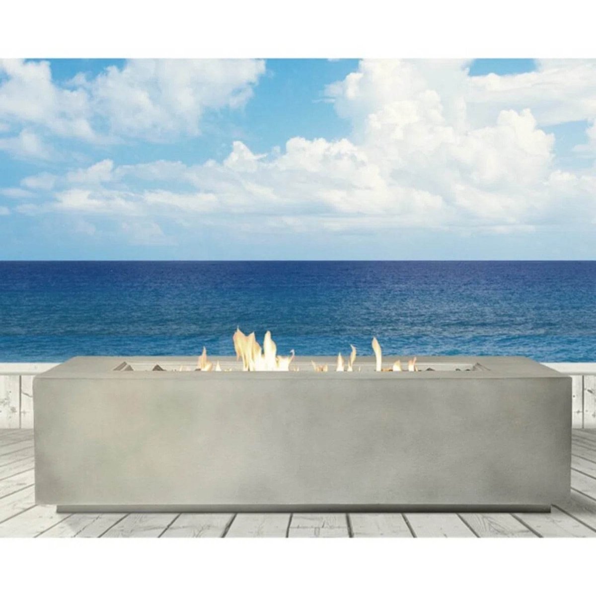 Modern Concrete Propane Gas Outdoor Fire Pit Table 20x42 Inch - Driftwood - Omega Lifestyles