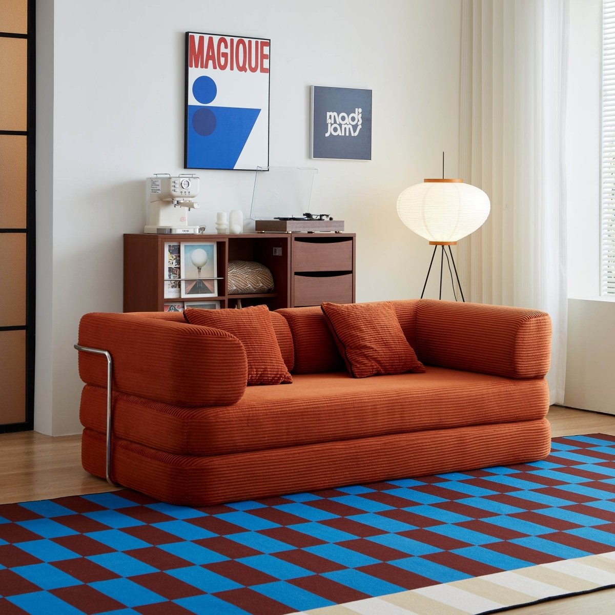 Modern Convertible Corduroy Floor Couch Sofa Bed - Driftwood - Omega Lifestyles