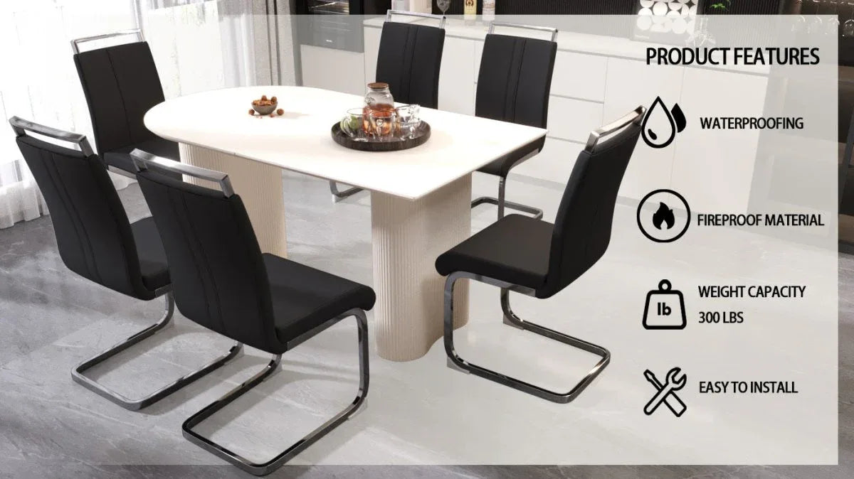 Modern Cream MDF 7-Piece Dining Table And Chair Set - Omega Lifestyles