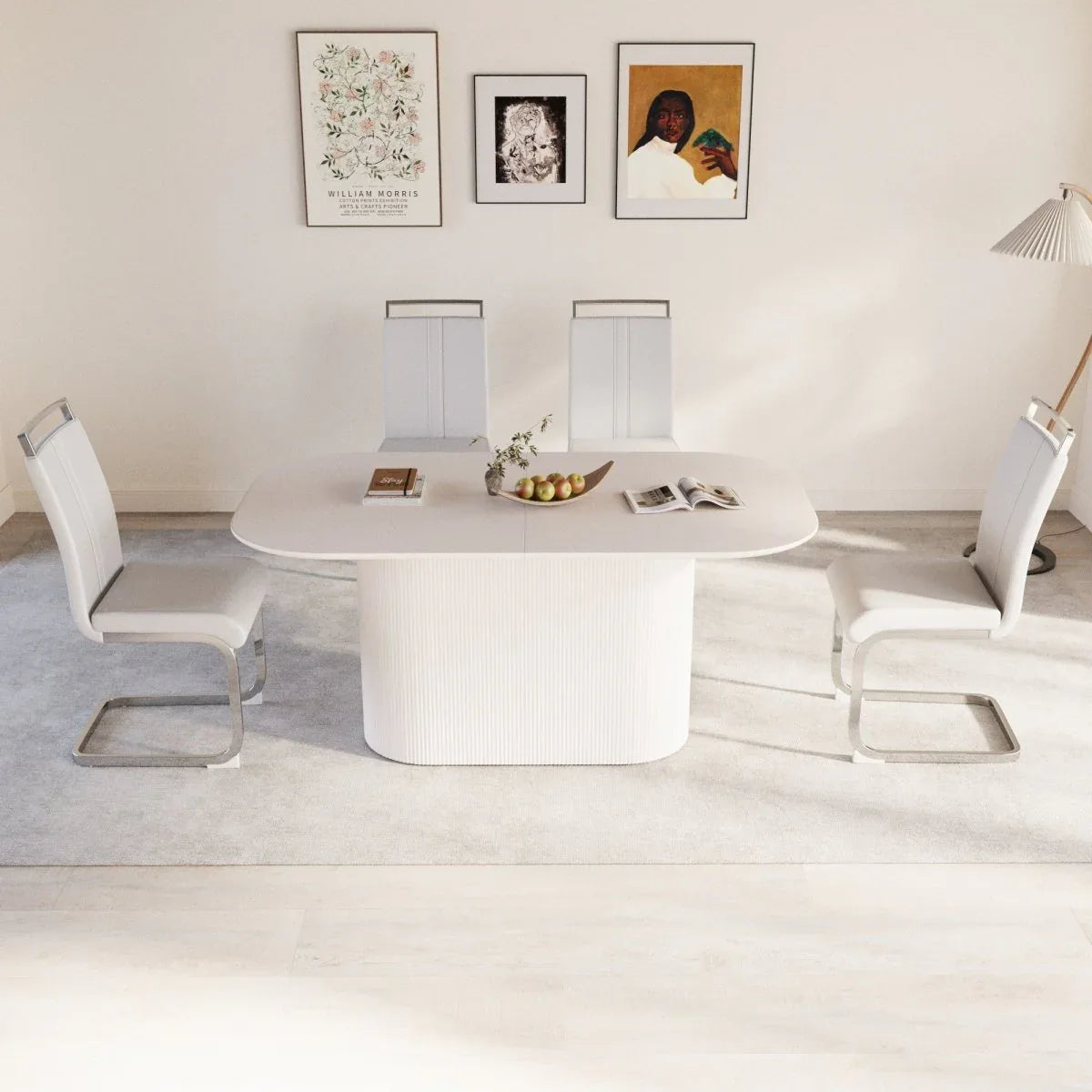 Modern Cream MDF Dining Table And Armless PU Chair Set - Omega Lifestyles
