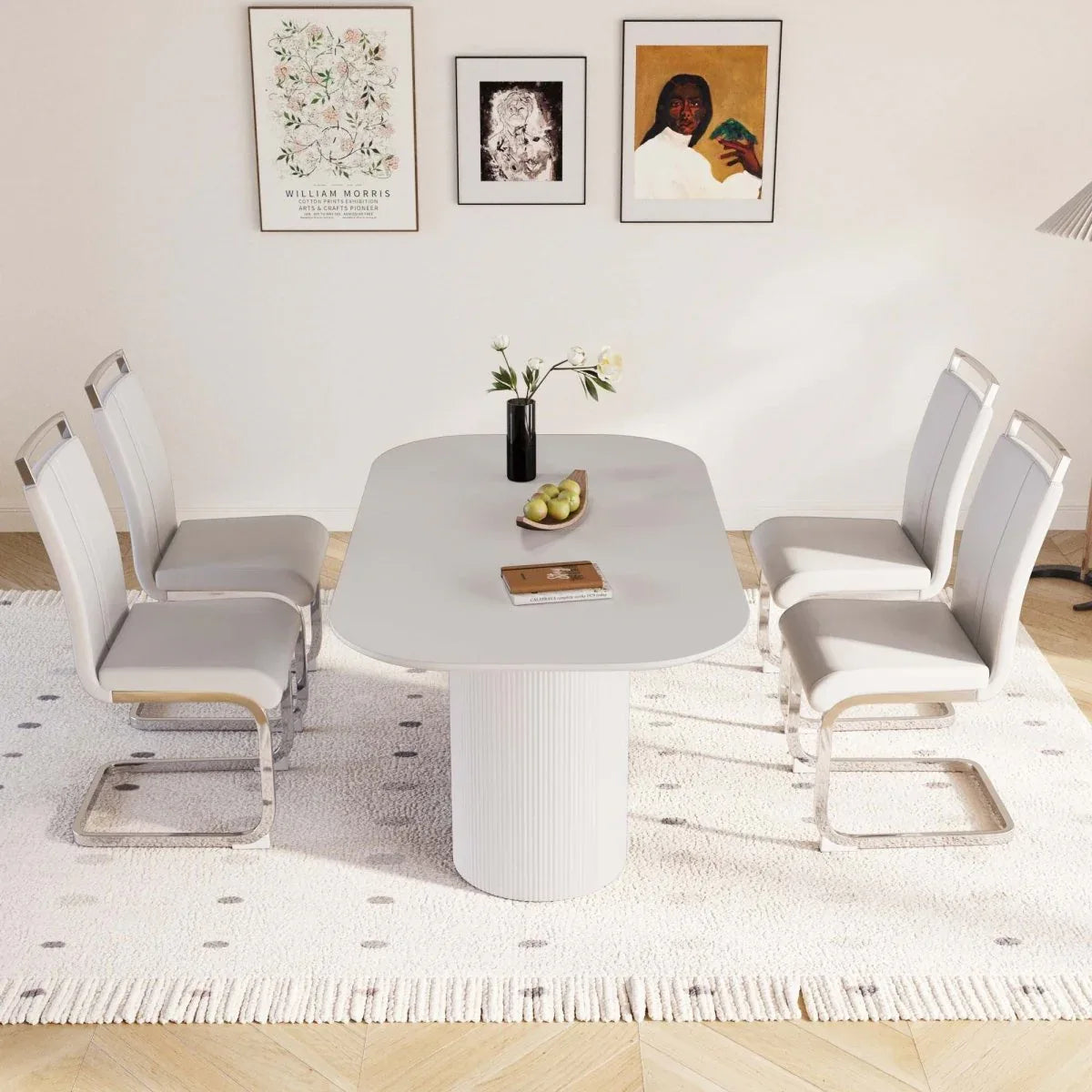 Modern Cream MDF Dining Table And Armless PU Chair Set - Omega Lifestyles