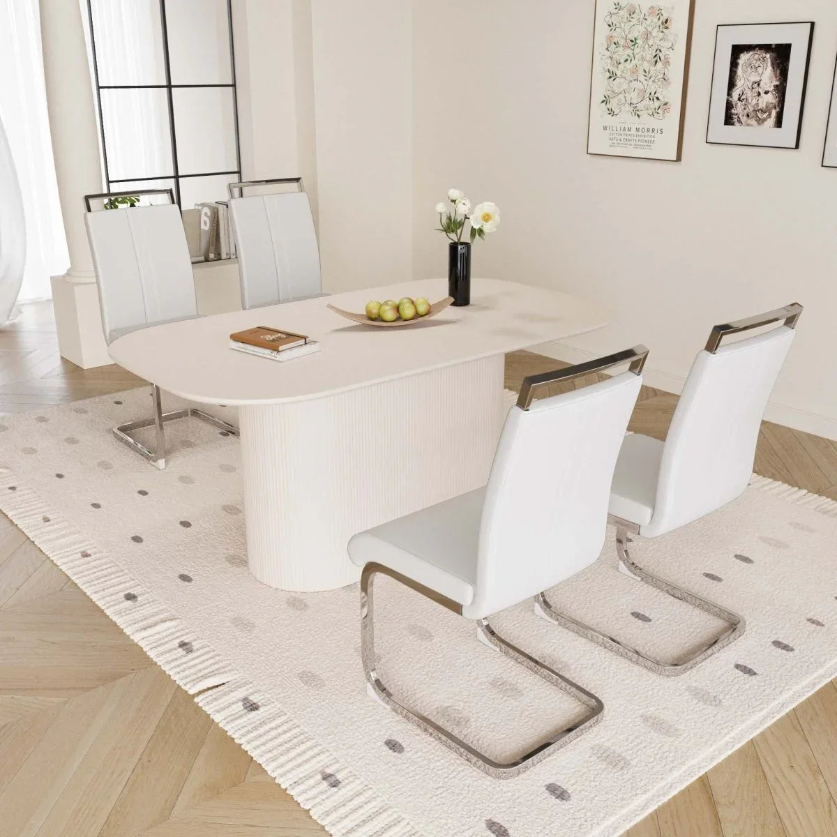 Modern Cream MDF Dining Table And Armless PU Chair Set - Omega Lifestyles