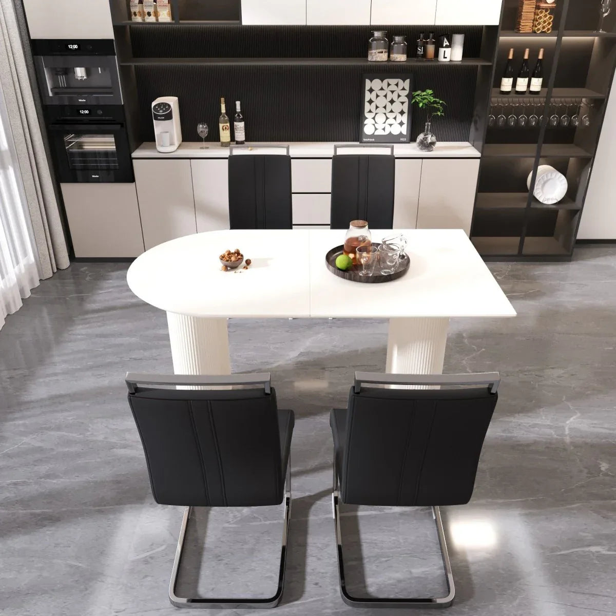 Modern Cream MDF Dining Table And PU Armless Chair Set - Omega Lifestyles