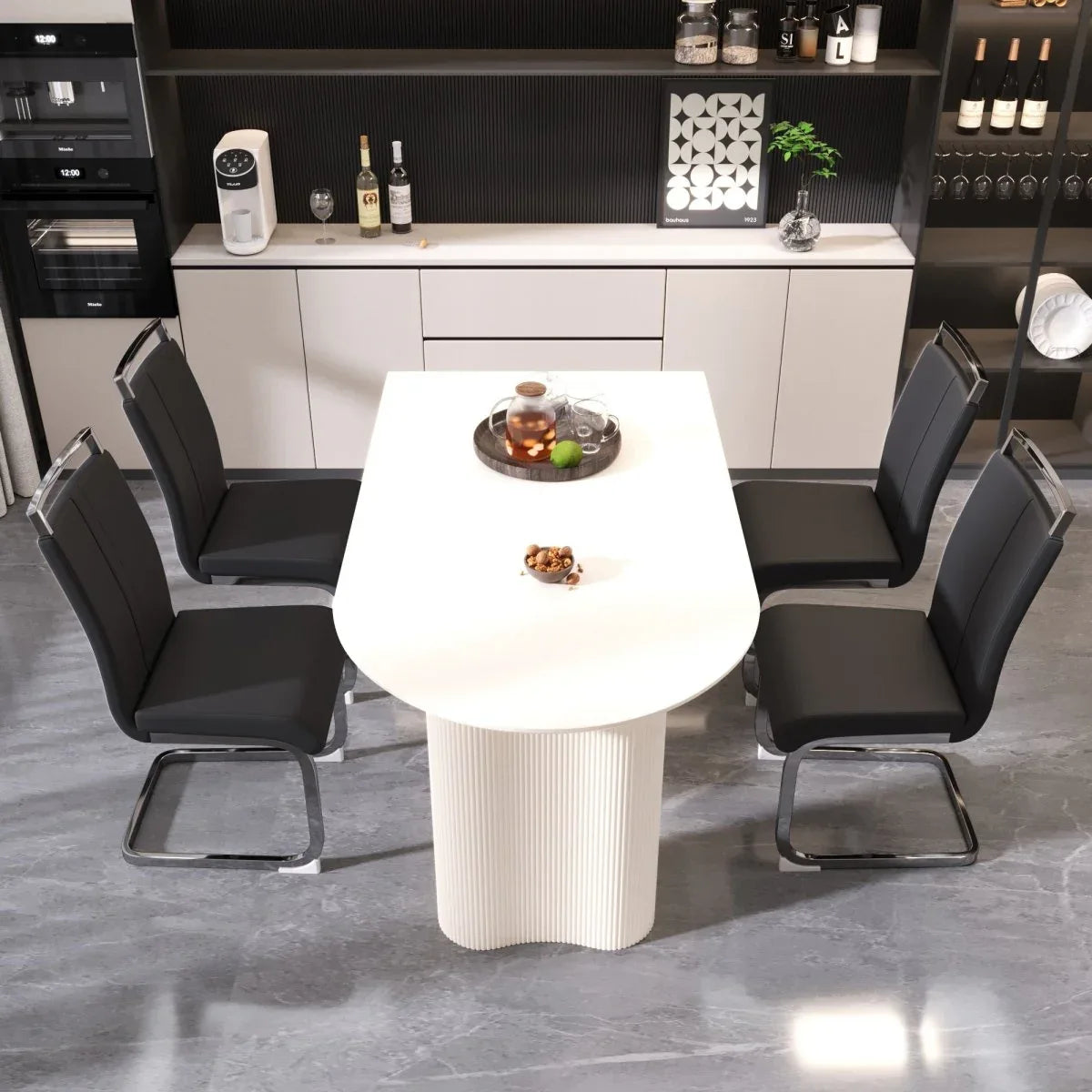 Modern Cream MDF Dining Table And PU Armless Chair Set - Omega Lifestyles