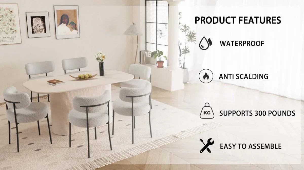 Modern Cream MDF Dining Table With Six Cushioned Chairs - Omega Lifestyles