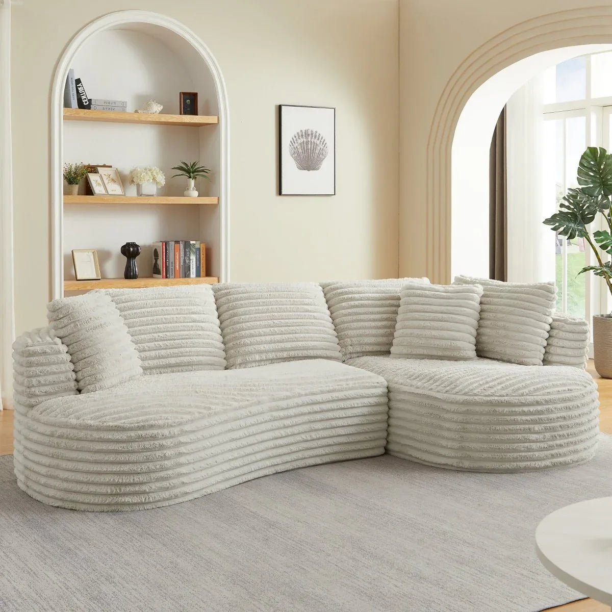 Modern Curved Corduroy 4-Seat Sectional Sofa Sleeper - Omega Lifestyles