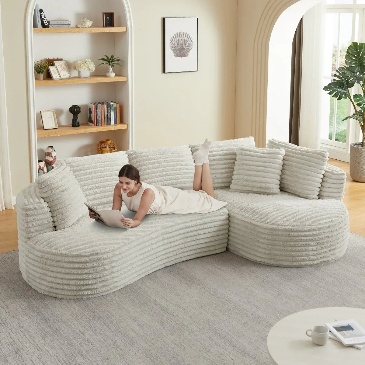 Modern Curved Corduroy 4-Seat Sectional Sofa Sleeper - Omega Lifestyles