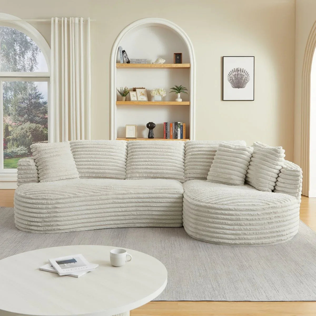 Modern Curved Corduroy 4-Seat Sectional Sofa Sleeper - Omega Lifestyles