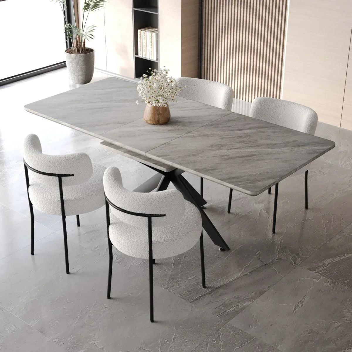 Modern Extendable MDF Metal Dining Table Set With Chairs - Omega Lifestyles