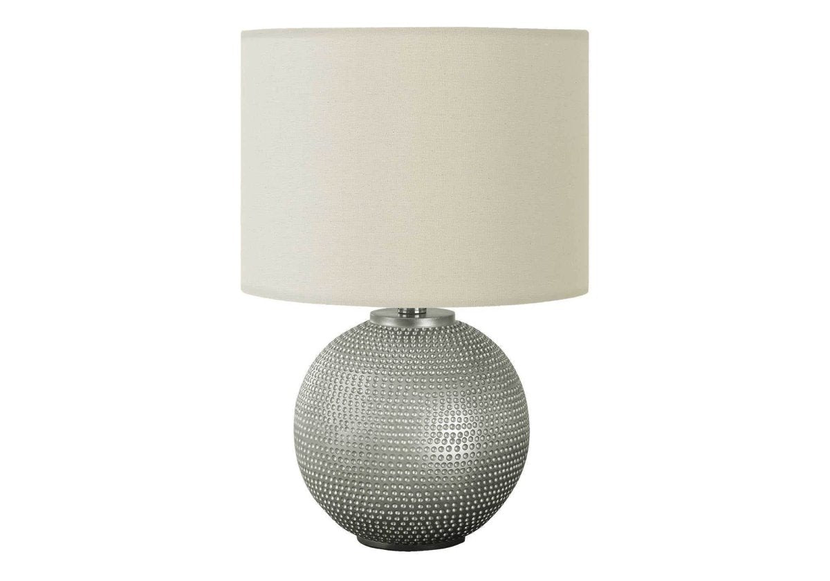 Modern Grey Resin Globe Table Lamp With Ivory Shade - Sleep Galleria