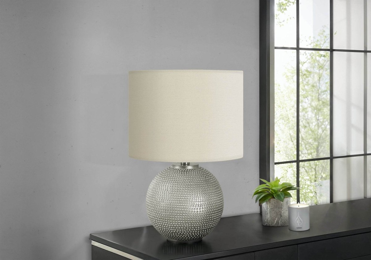 Modern Grey Resin Globe Table Lamp With Ivory Shade - Sleep Galleria