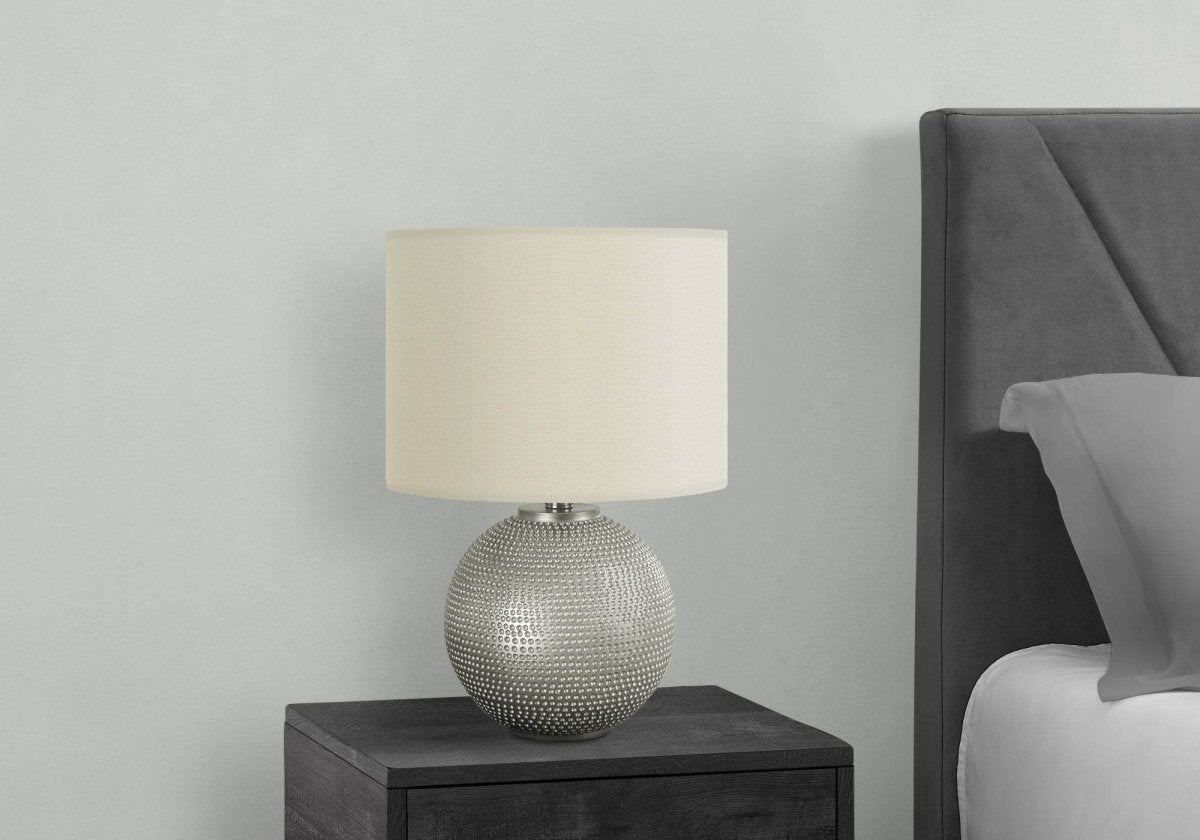 Modern Grey Resin Globe Table Lamp With Ivory Shade - Sleep Galleria