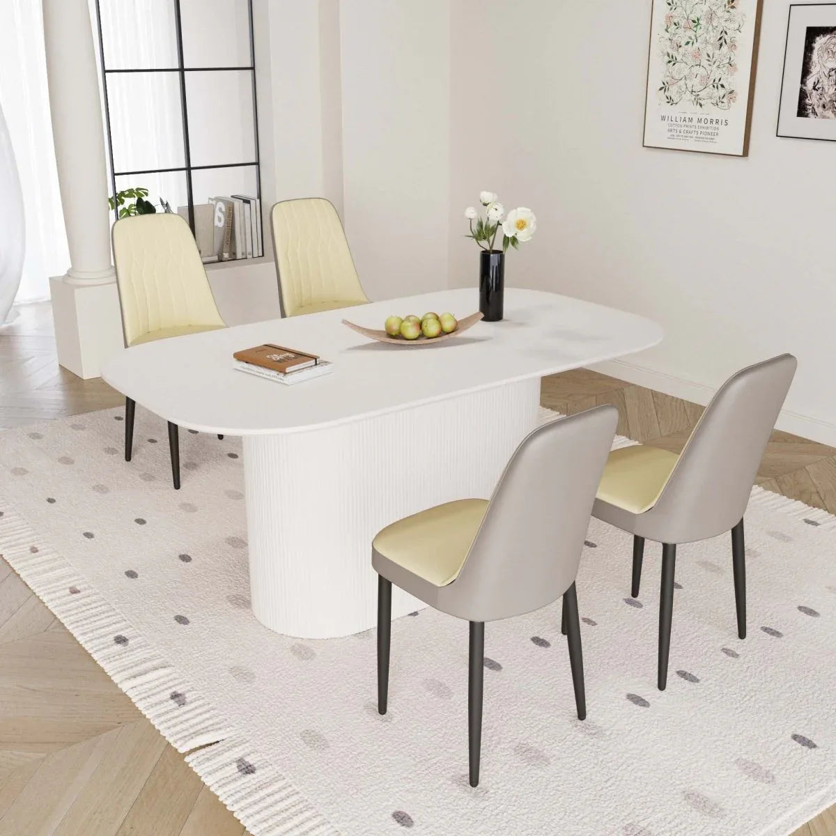Modern Industrial MDF Dining Table And PU Chair Set - Omega Lifestyles