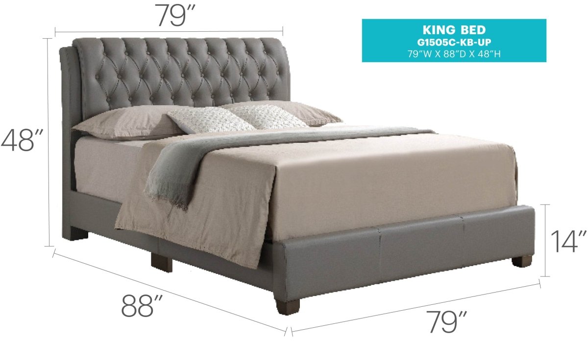 Modern Light Grey PU Foam King Bed Frame - Driftwood - Omega Lifestyles