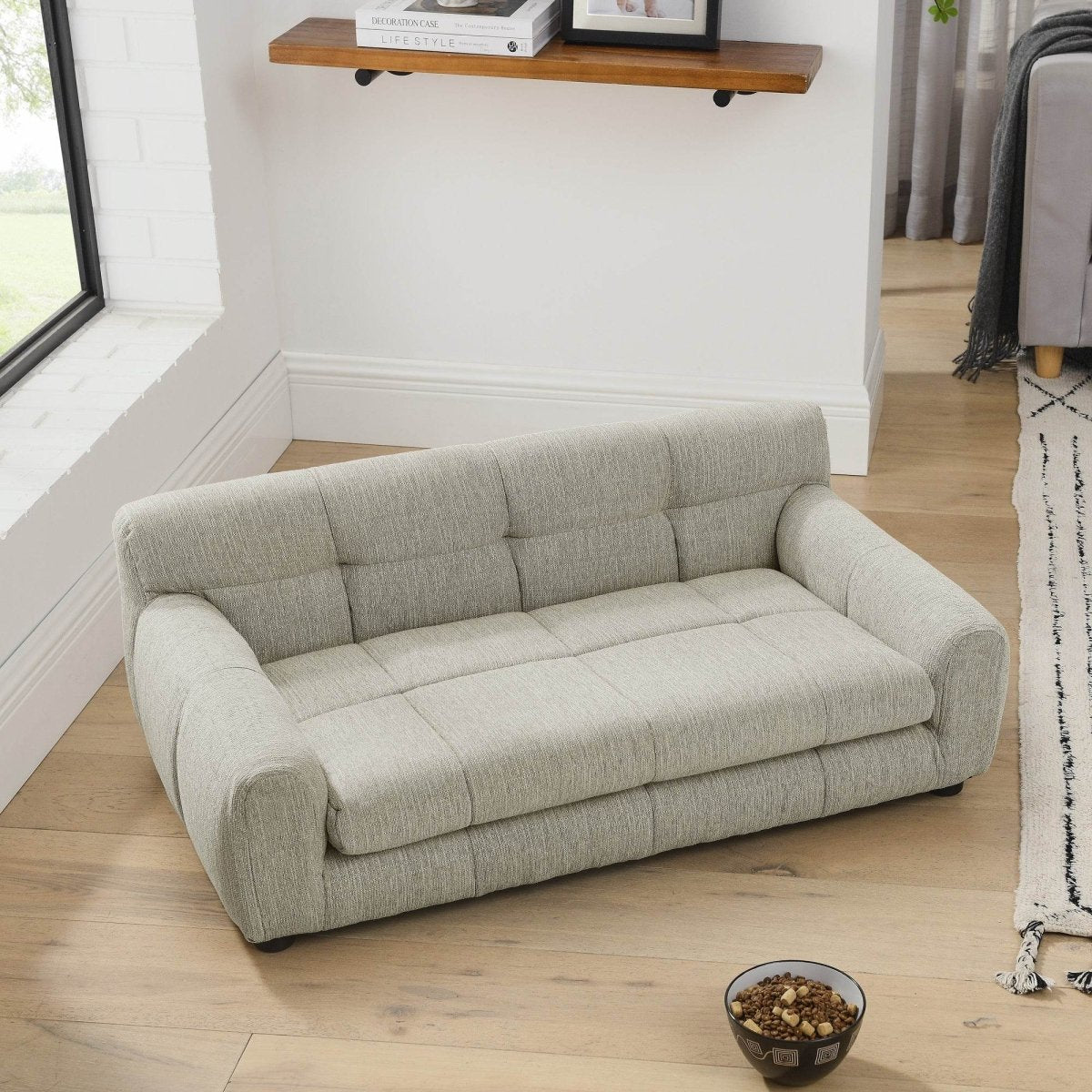 Modern Linen Fabric Pet Sofa With Armrests - Sleep Galleria