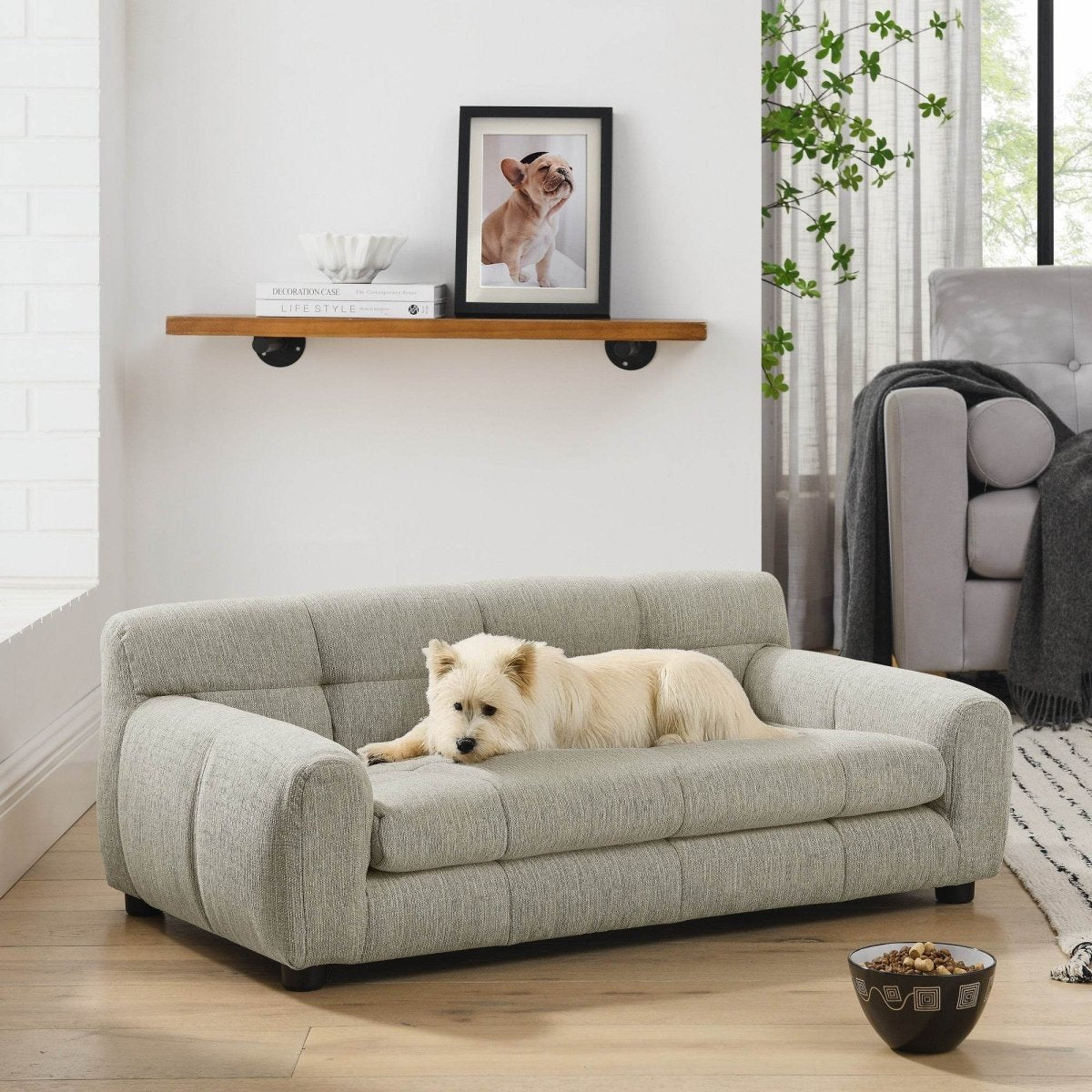 Modern Linen Fabric Pet Sofa With Armrests - Sleep Galleria