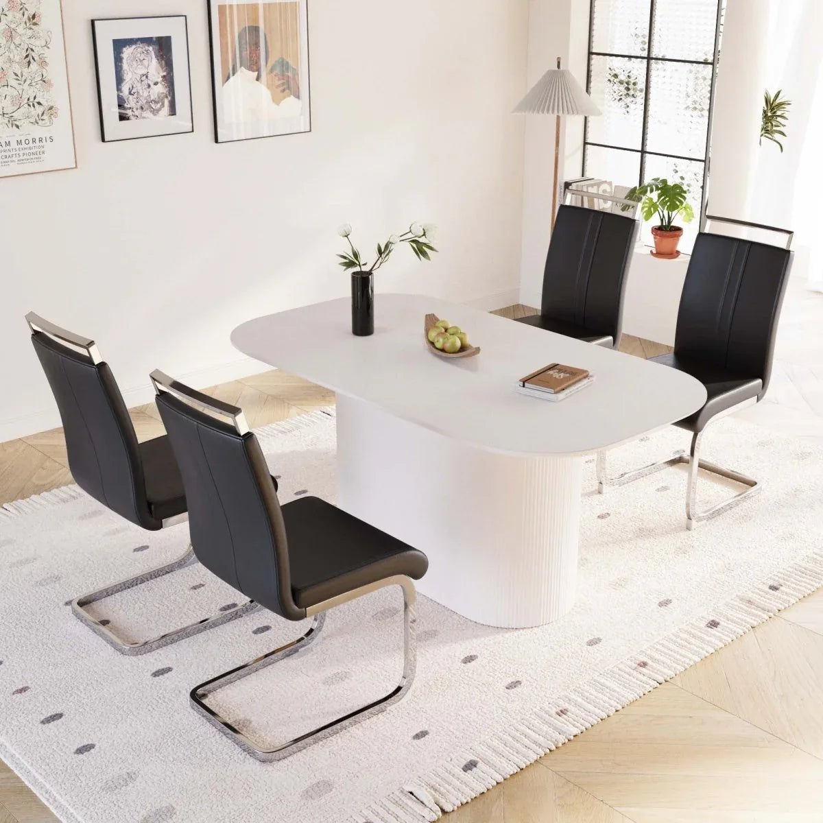 Modern MDF Dining Table And PU Armless Chair Set Of Five - Omega Lifestyles