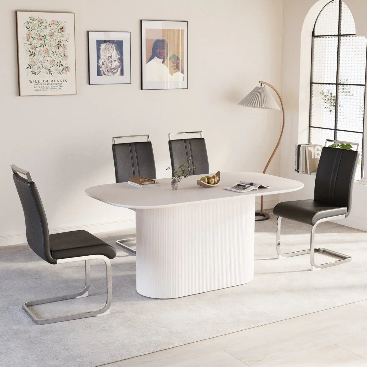 Modern MDF Dining Table And PU Armless Chair Set Of Five - Omega Lifestyles