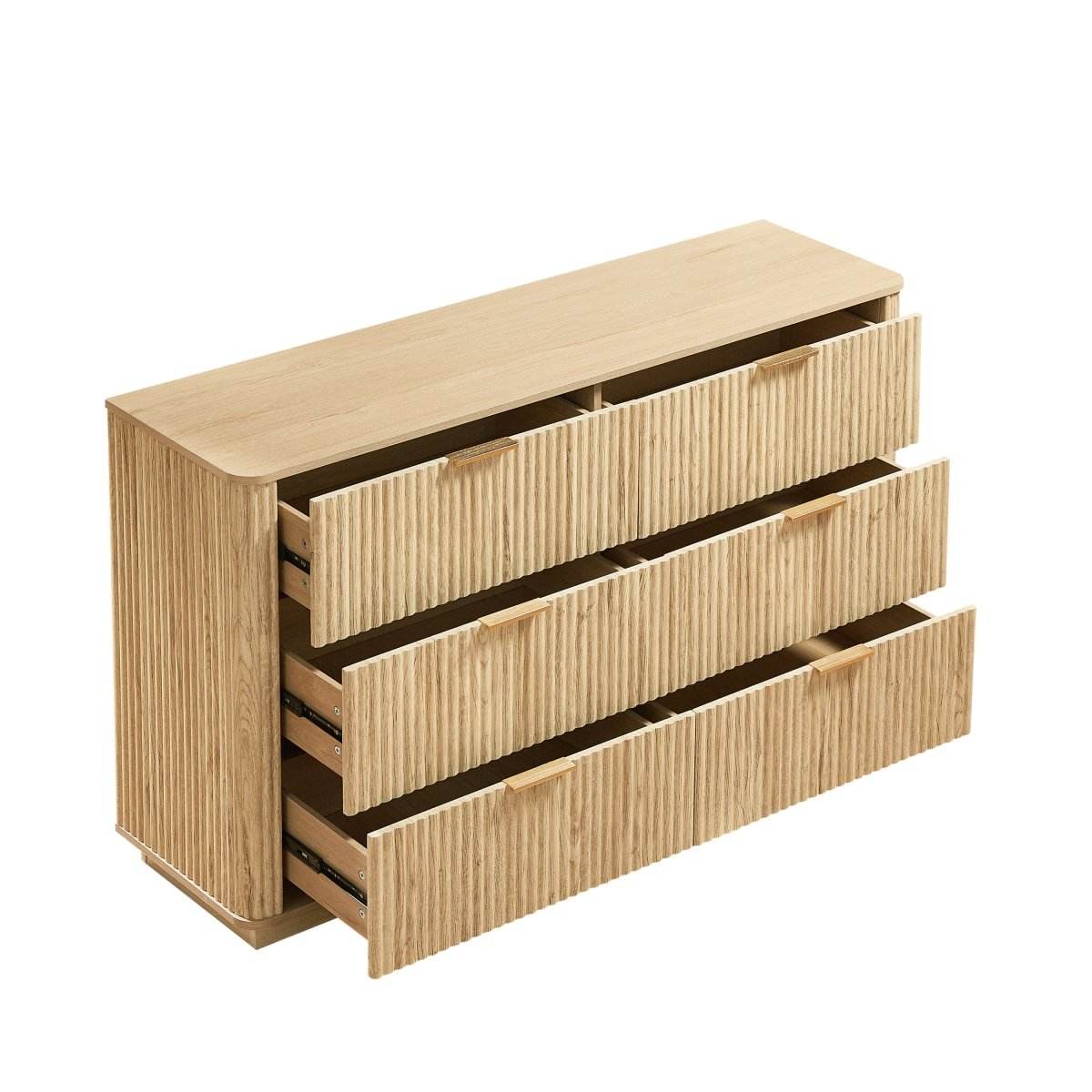 Modern Oak 6-Drawer Dresser With Wave-Textured Panels - Sleep Galleria