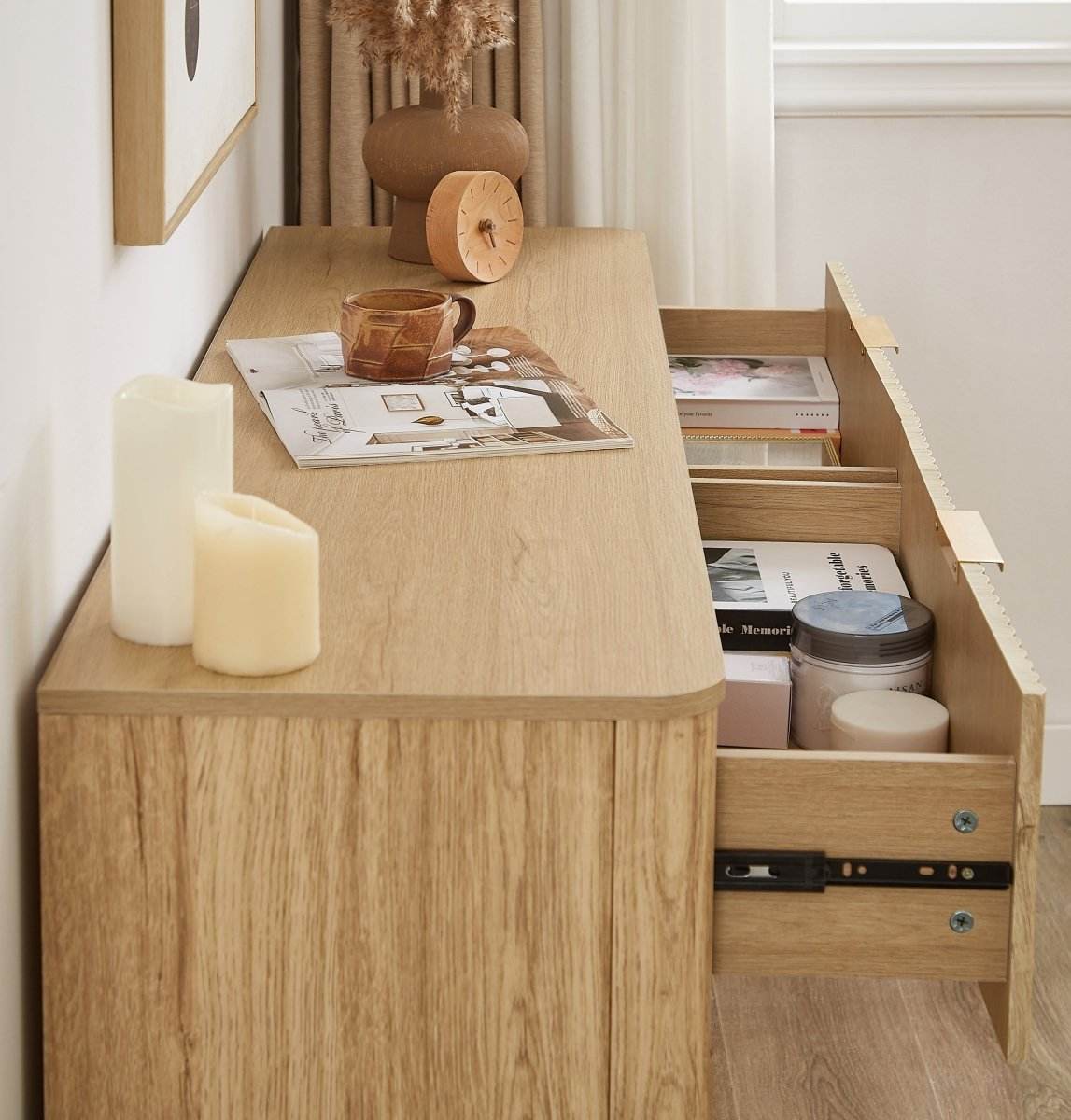 Modern Oak 6-Drawer Dresser With Wave-Textured Panels - Sleep Galleria