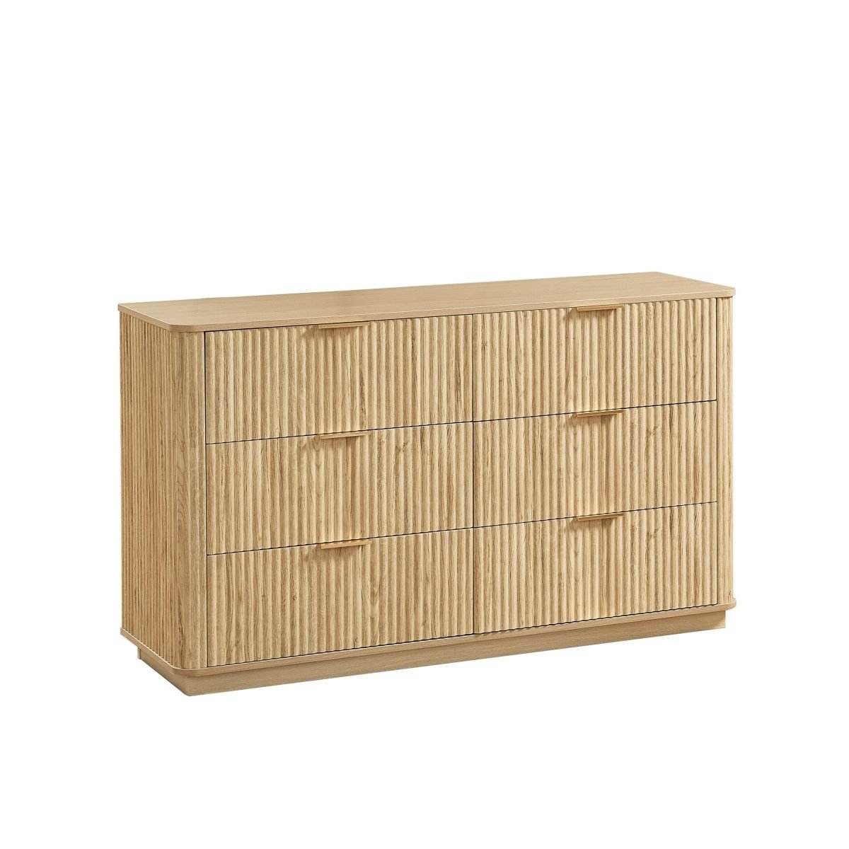 Modern Oak 6-Drawer Dresser With Wave-Textured Panels - Sleep Galleria