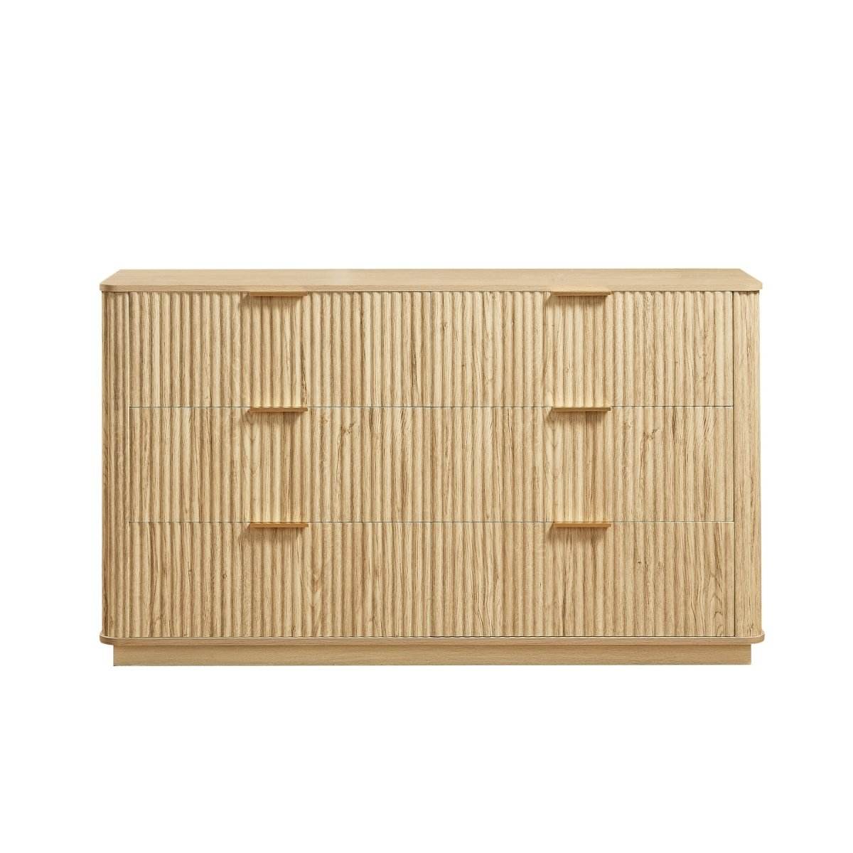 Modern Oak 6-Drawer Dresser With Wave-Textured Panels - Sleep Galleria