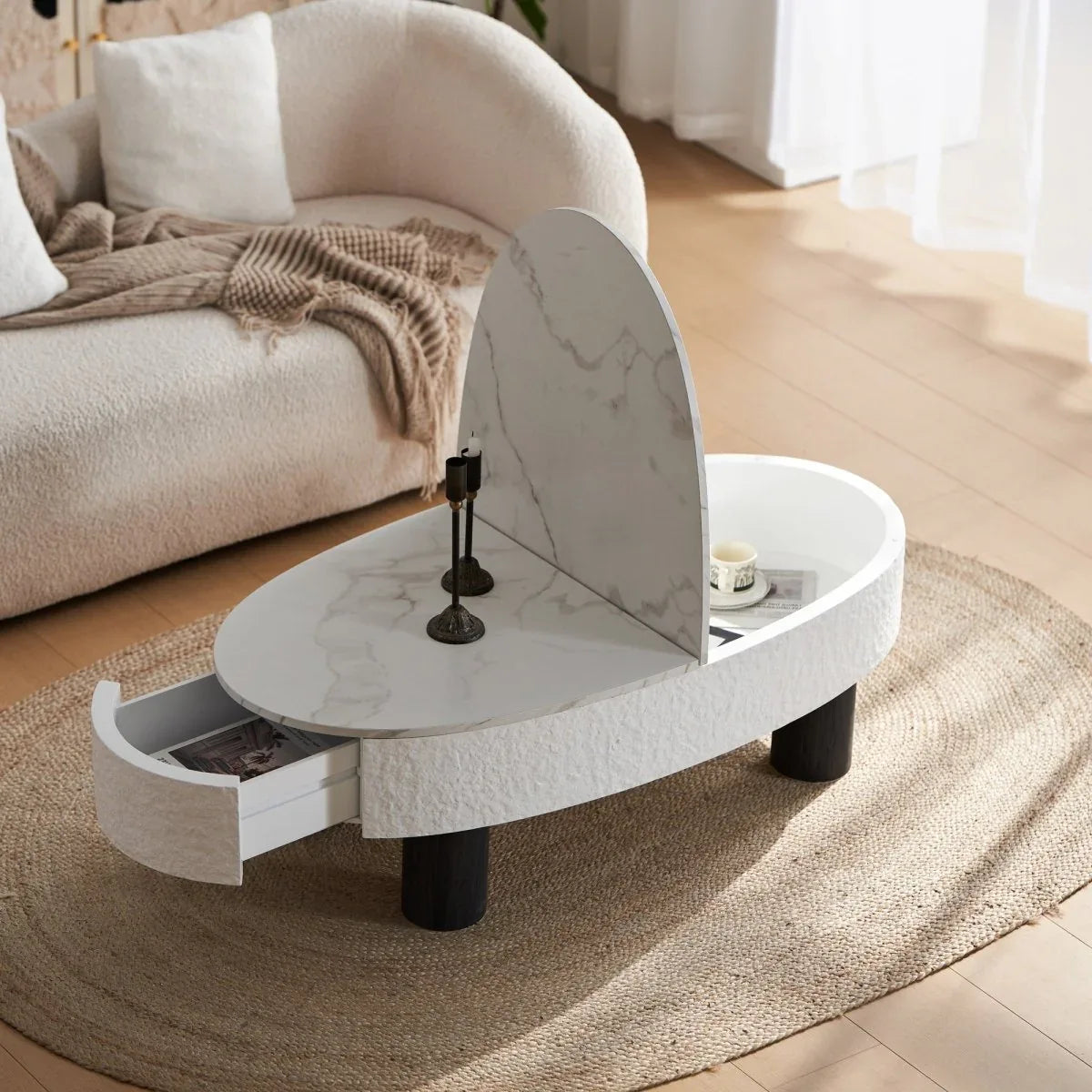 Modern Oval Engineered Wood Coffee Table With Storage - Omega Lifestyles