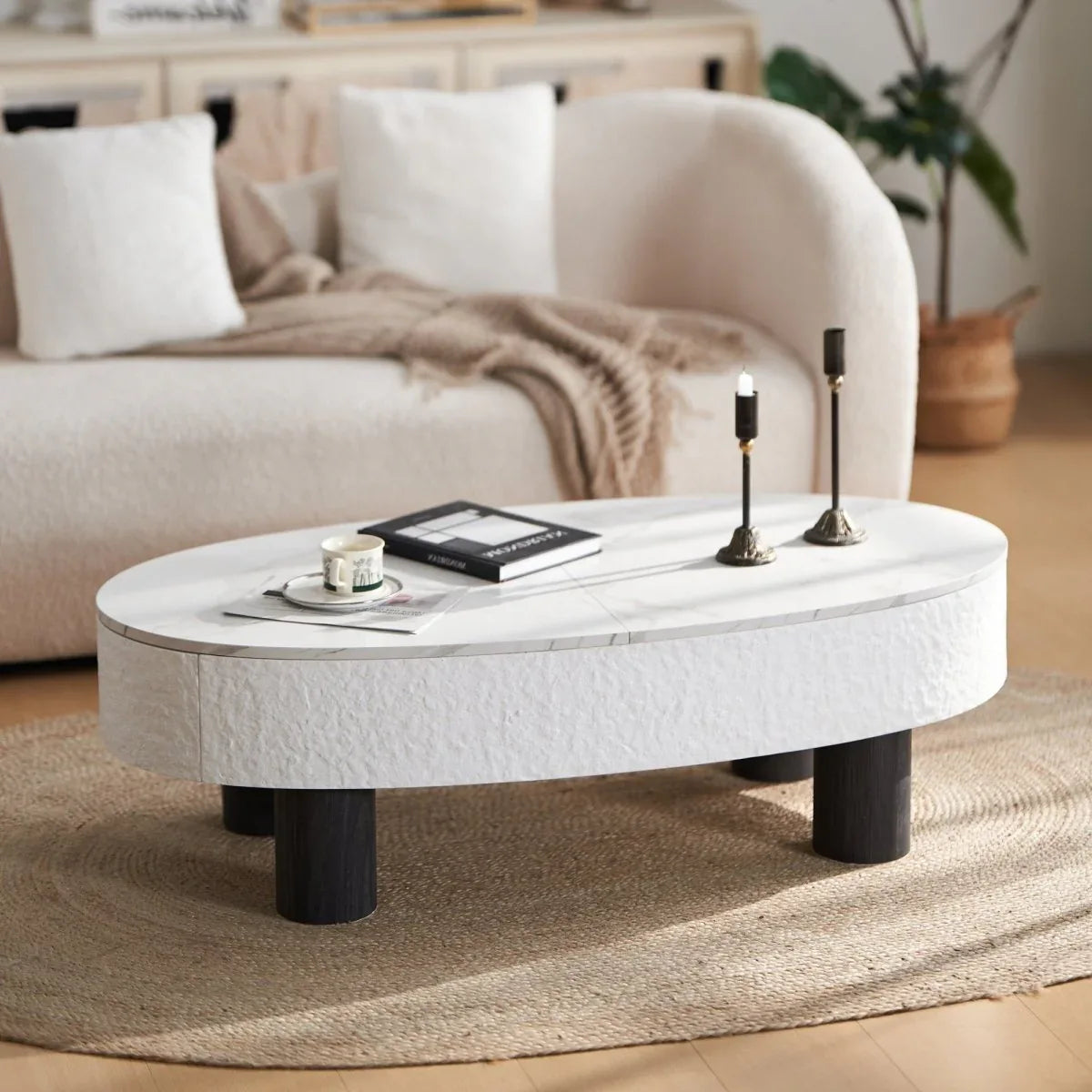 Modern Oval Engineered Wood Coffee Table With Storage - Omega Lifestyles