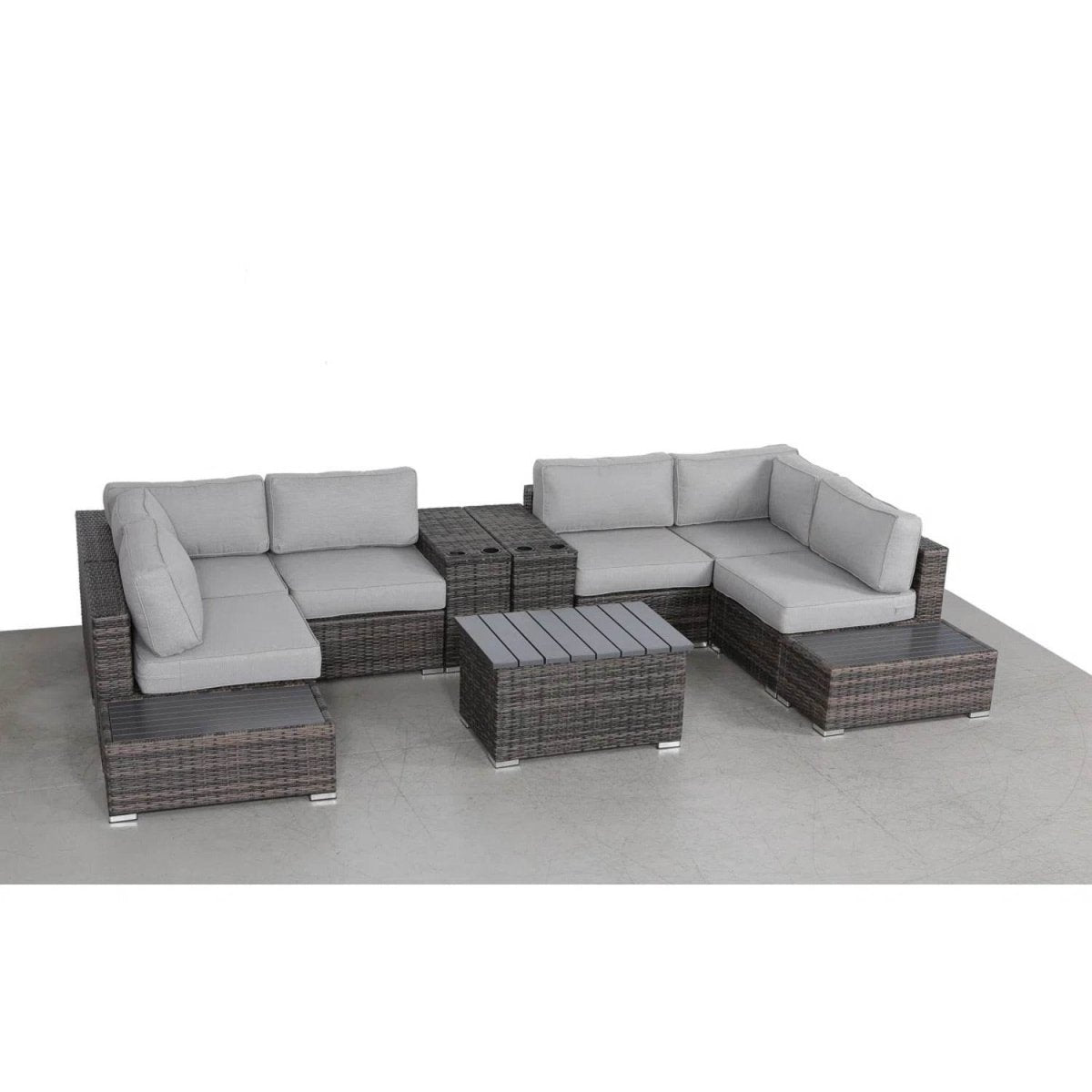 Modern Rattan Wicker Patio Seating Set With Cushions - Driftwood - Omega Lifestyles