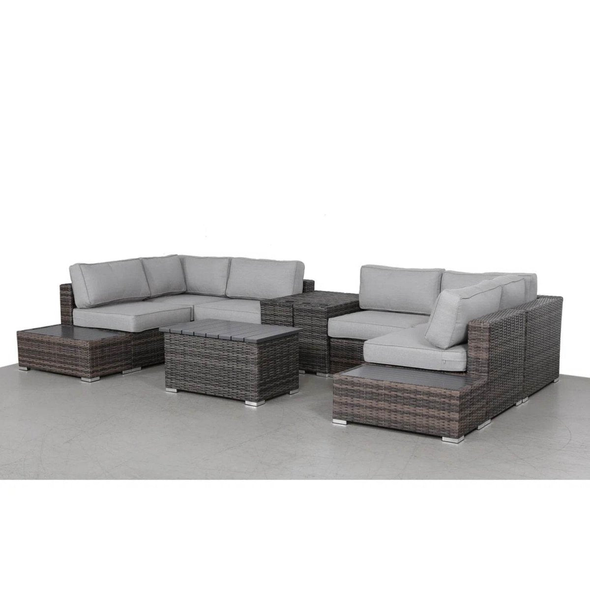 Modern Rattan Wicker Patio Seating Set With Cushions - Driftwood - Omega Lifestyles