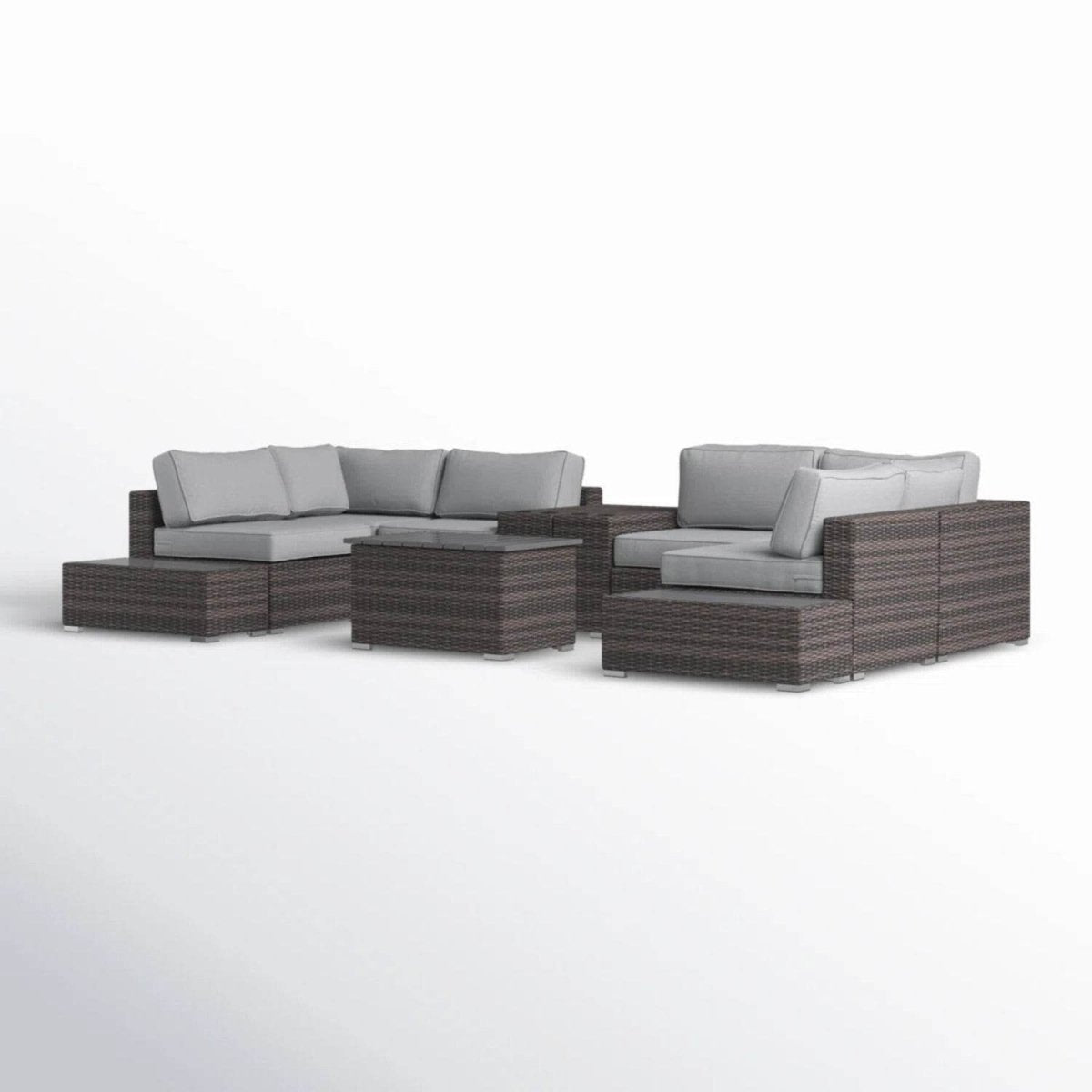 Modern Rattan Wicker Patio Seating Set With Cushions - Driftwood - Omega Lifestyles