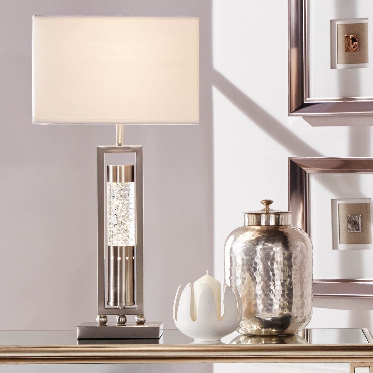 Modern Satin Nickel Finish Decorative Table Lamp - Sleep Galleria