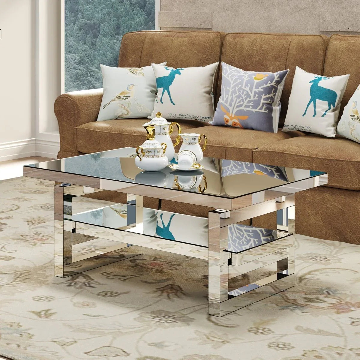 Modern Silver Mirrored Acrylic Coffee Table With Storage - Omega Lifestyles