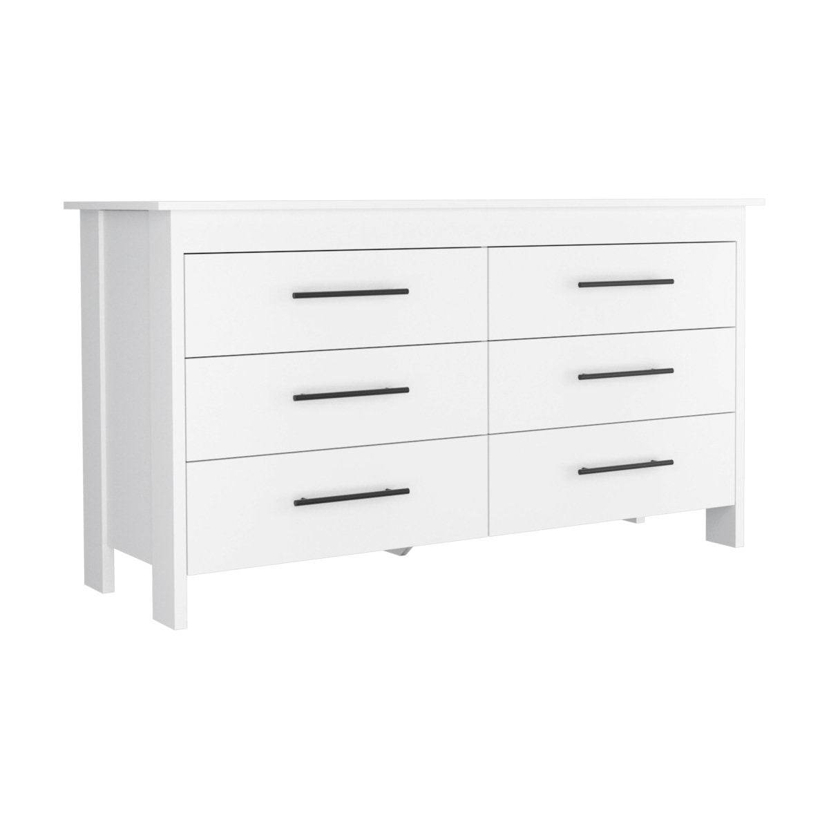 Modern Six Drawer White Particle Board Dresser - Sleep Galleria