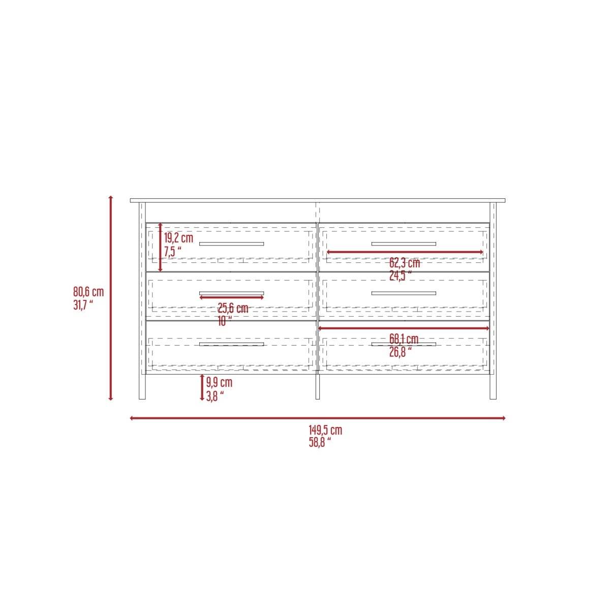 Modern Six Drawer White Particle Board Dresser - Sleep Galleria