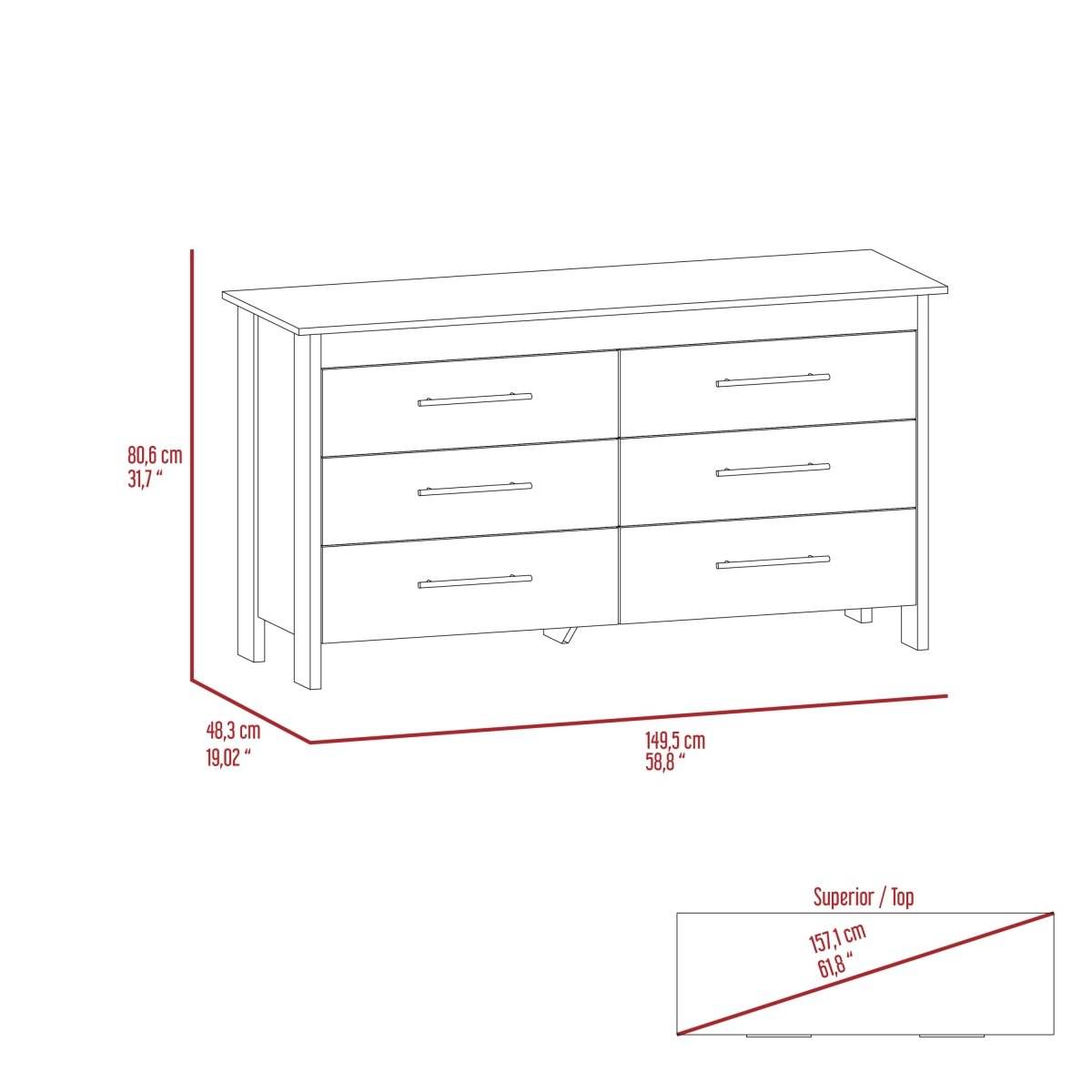 Modern Six Drawer White Particle Board Dresser - Sleep Galleria