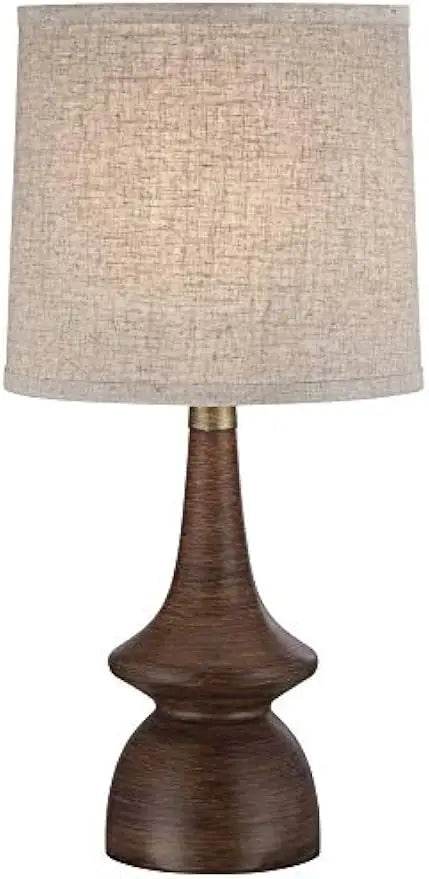 Modern Walnut Faux Wood Linen Drum Shade Table Lamp - Sleep Galleria