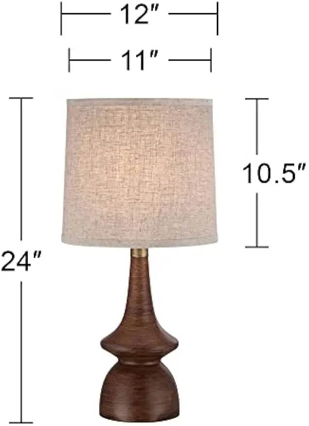 Modern Walnut Faux Wood Linen Drum Shade Table Lamp - Sleep Galleria