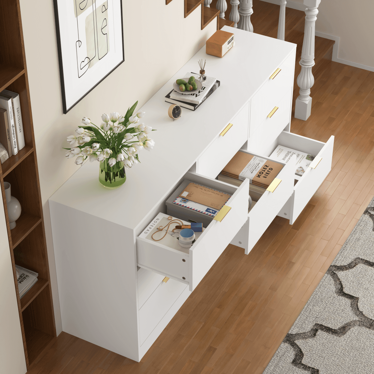 Modern White 9-Drawer Particle Board Dresser - Sleep Galleria