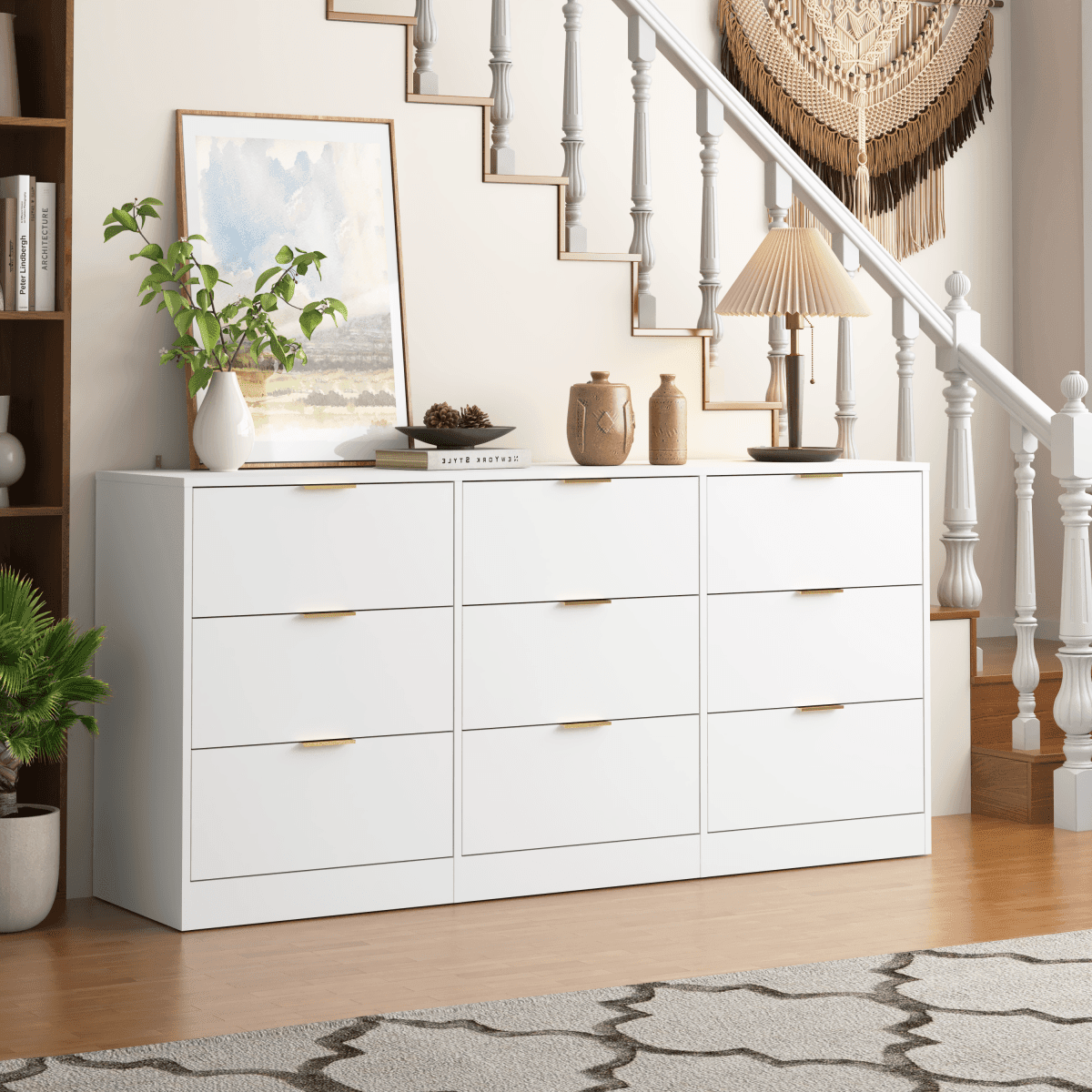Modern White 9-Drawer Particle Board Dresser - Sleep Galleria