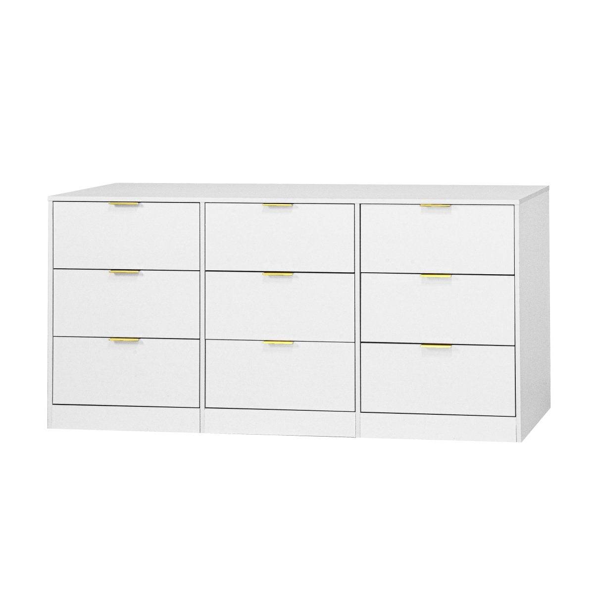Modern White 9-Drawer Particle Board Dresser - Sleep Galleria
