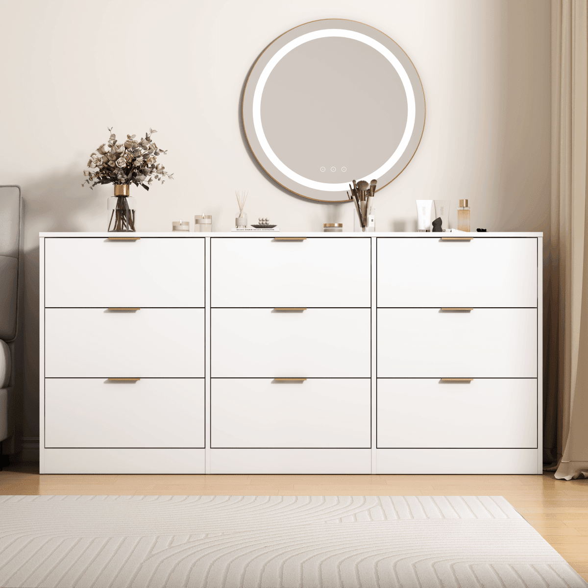 Modern White 9-Drawer Particle Board Dresser - Sleep Galleria