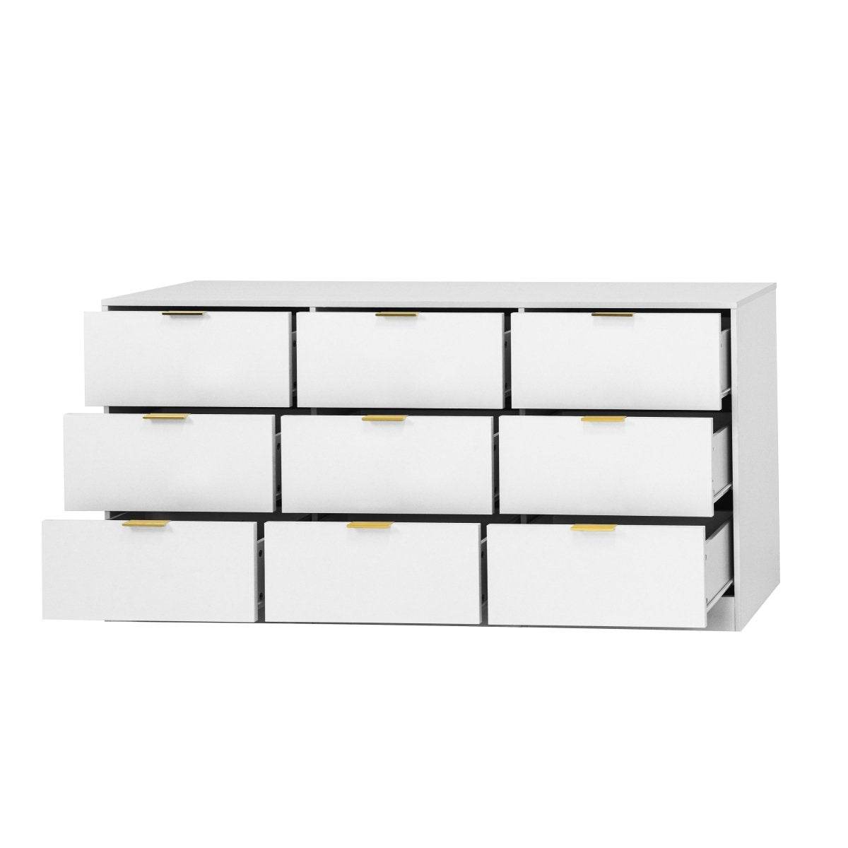 Modern White 9-Drawer Particle Board Dresser - Sleep Galleria