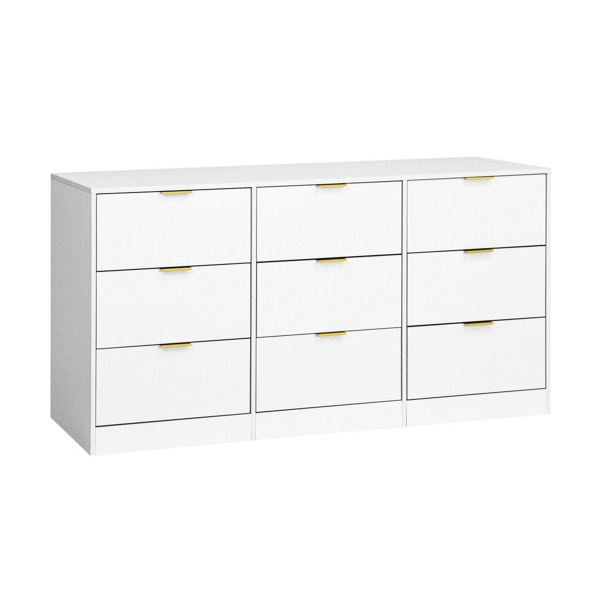 Modern White 9-Drawer Particle Board Dresser - Sleep Galleria