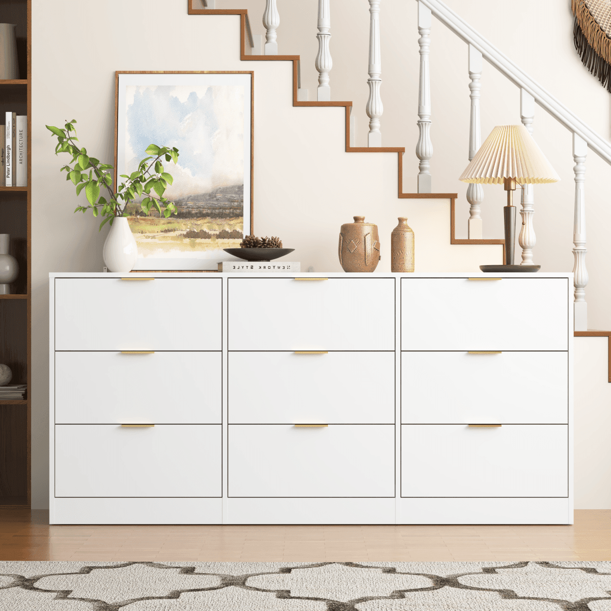 Modern White 9-Drawer Particle Board Dresser - Sleep Galleria