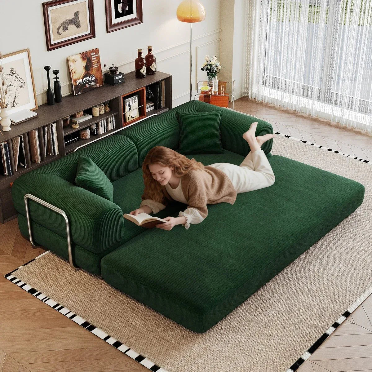 Modular Convertible Floor Sofa Bed With Corduroy Fabric - Omega Lifestyles